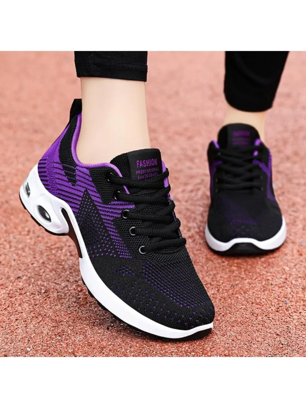 Women's Black Purple Lightweight Air Cushion Mesh Breathable Casual Sneakers